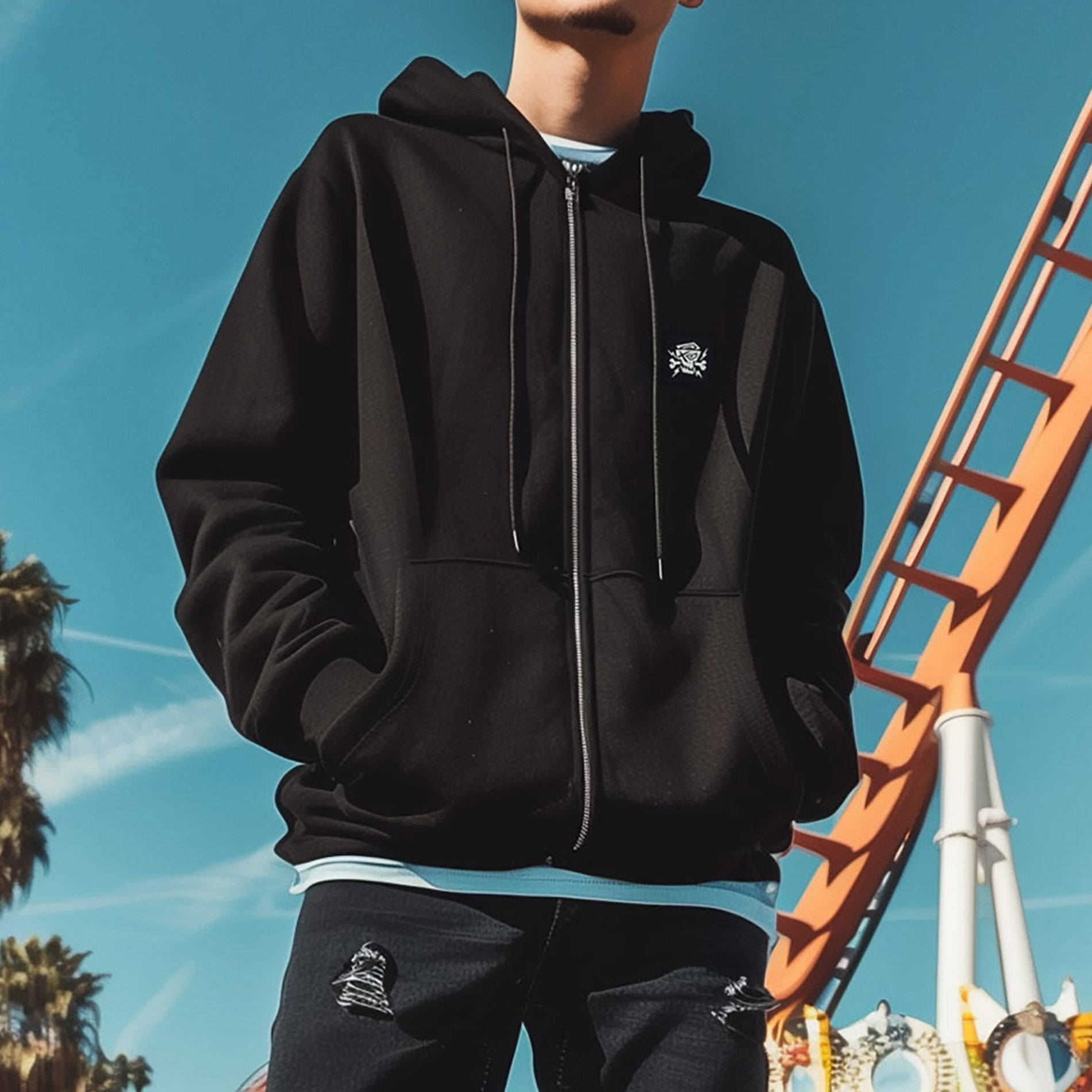 Vorderansicht des Zip Hoodie Mindset von PsychoLab, schlichtes Design mit PsychoLab-Logo, perfekt für den Alltag.