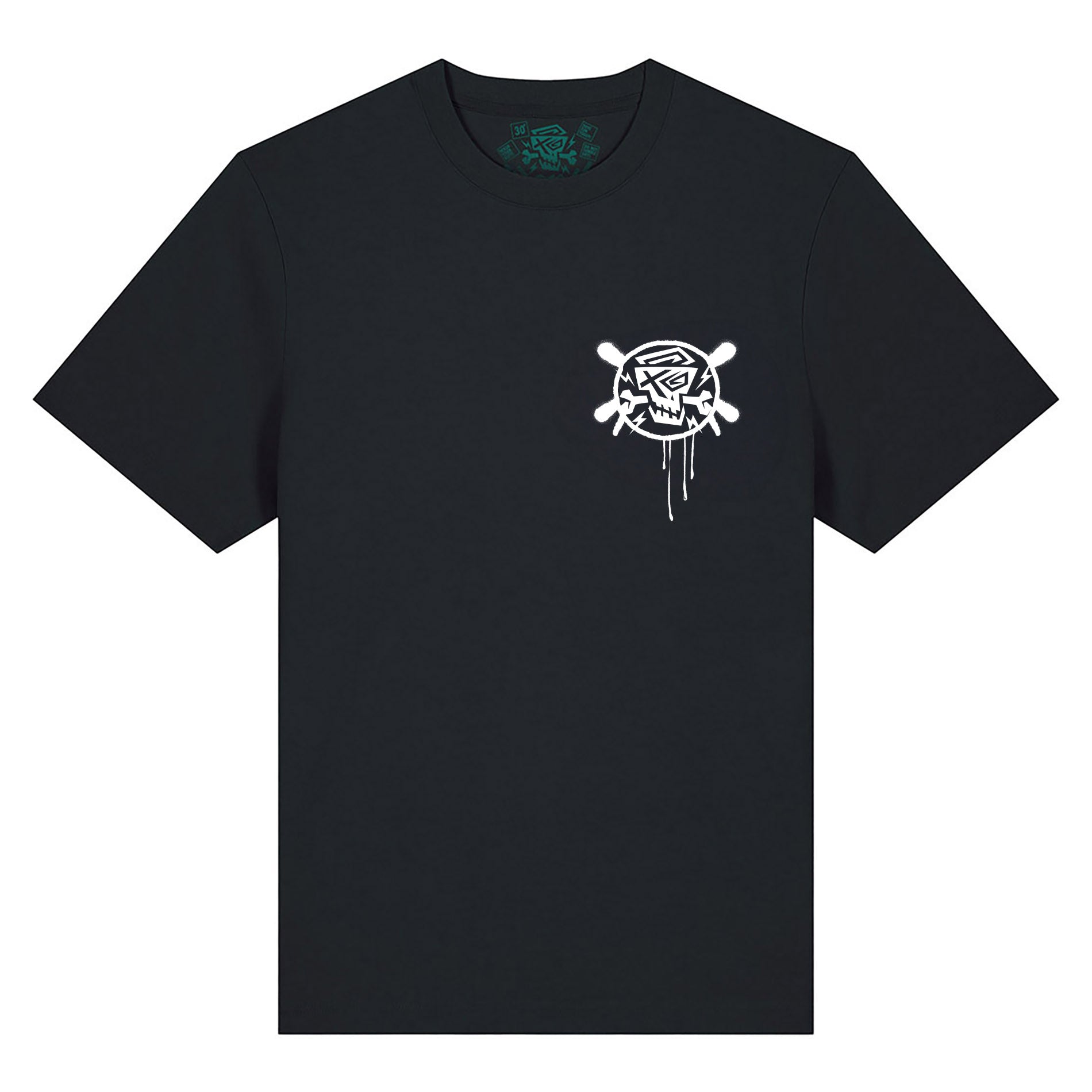 Stylisches T-Shirt Chrome Black von PsychoLab mit auffälligem Grafitti-Design auf der Vorderseite, ideal für Streetwear-Liebhaber und urbane Outfits.