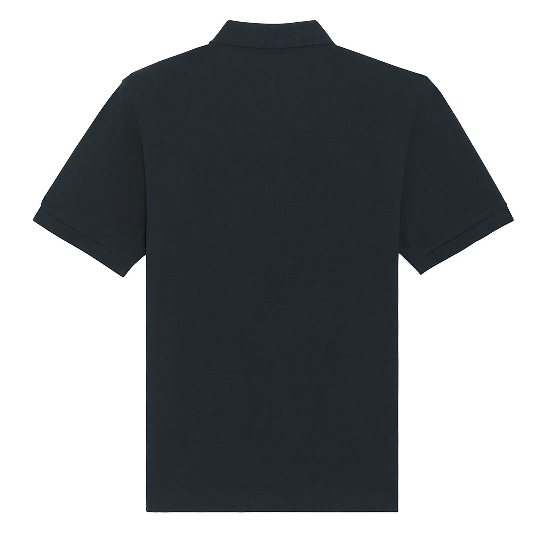 Rückansicht des Polo Shirts Solid Black von PsychoLab, zeigt minimalistisches Design und hohe Qualität, perfekt für alle Geschlechter.