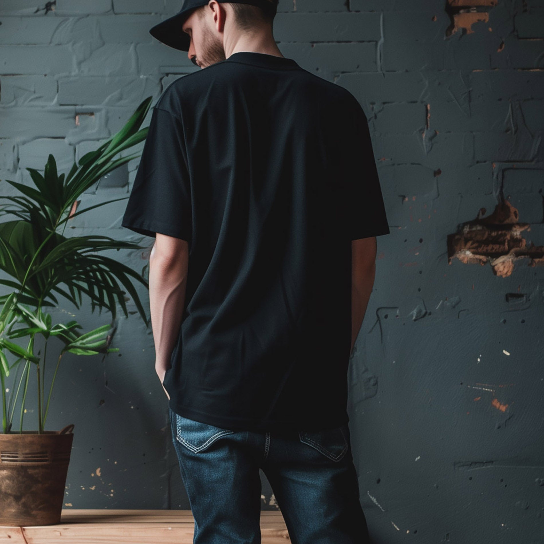 Rückansicht eines Polo Shirts Solid Black von PsychoLab, das locker sitzt und mit urbanem Flair ausgestattet ist, perfekt für jeden Anlass.