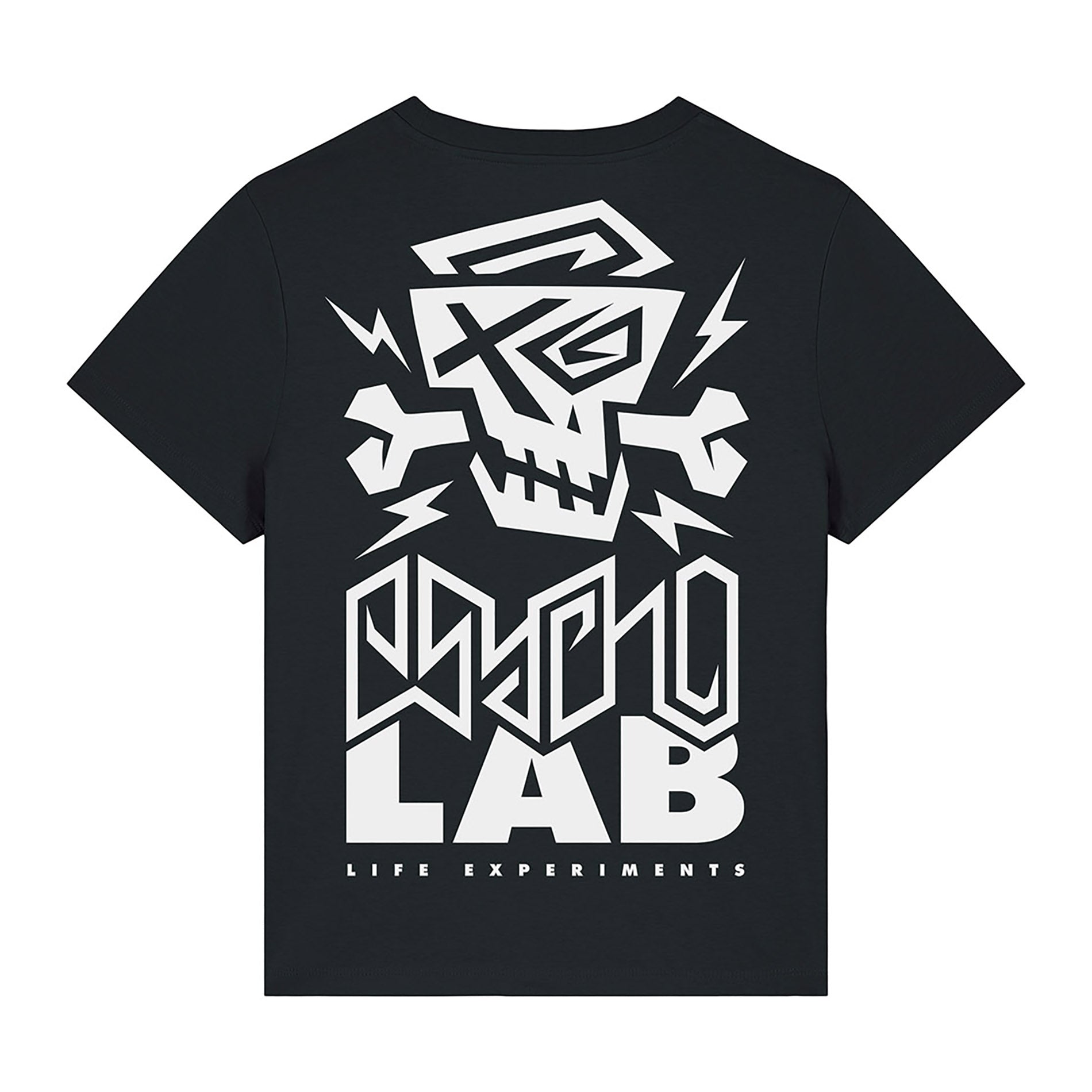 Rückansicht des Women Shirt Logo Black von PsychoLab mit großem PsychoLab-Logo und stylischen Details. Ideal für Streetwear-Liebhaber.