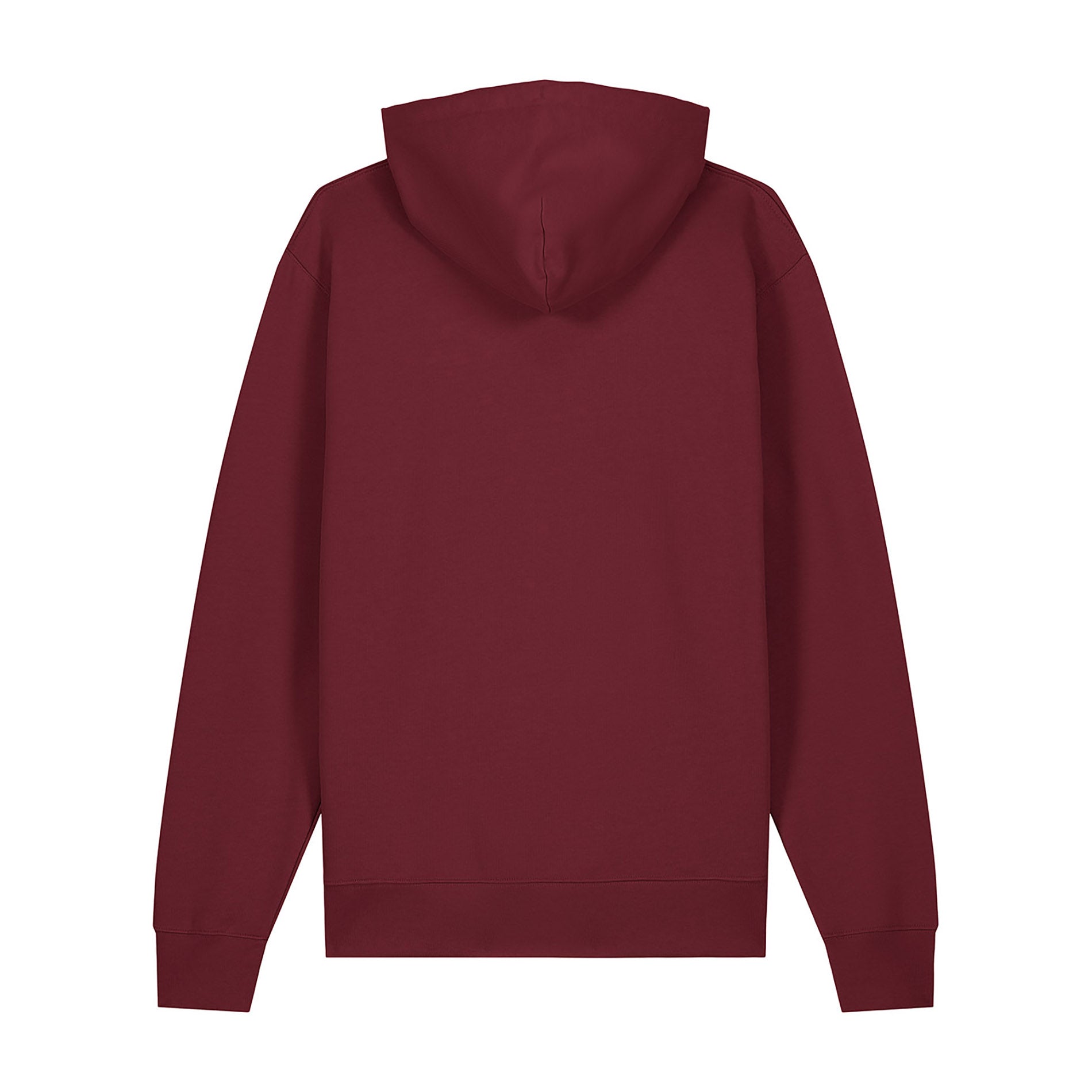Hoodie Academy Burgundy von PsychoLab, Rückansicht des bequemen burgunderfarbenen Kapuzenpullis. Ideal für Streetwear-Liebhaber.