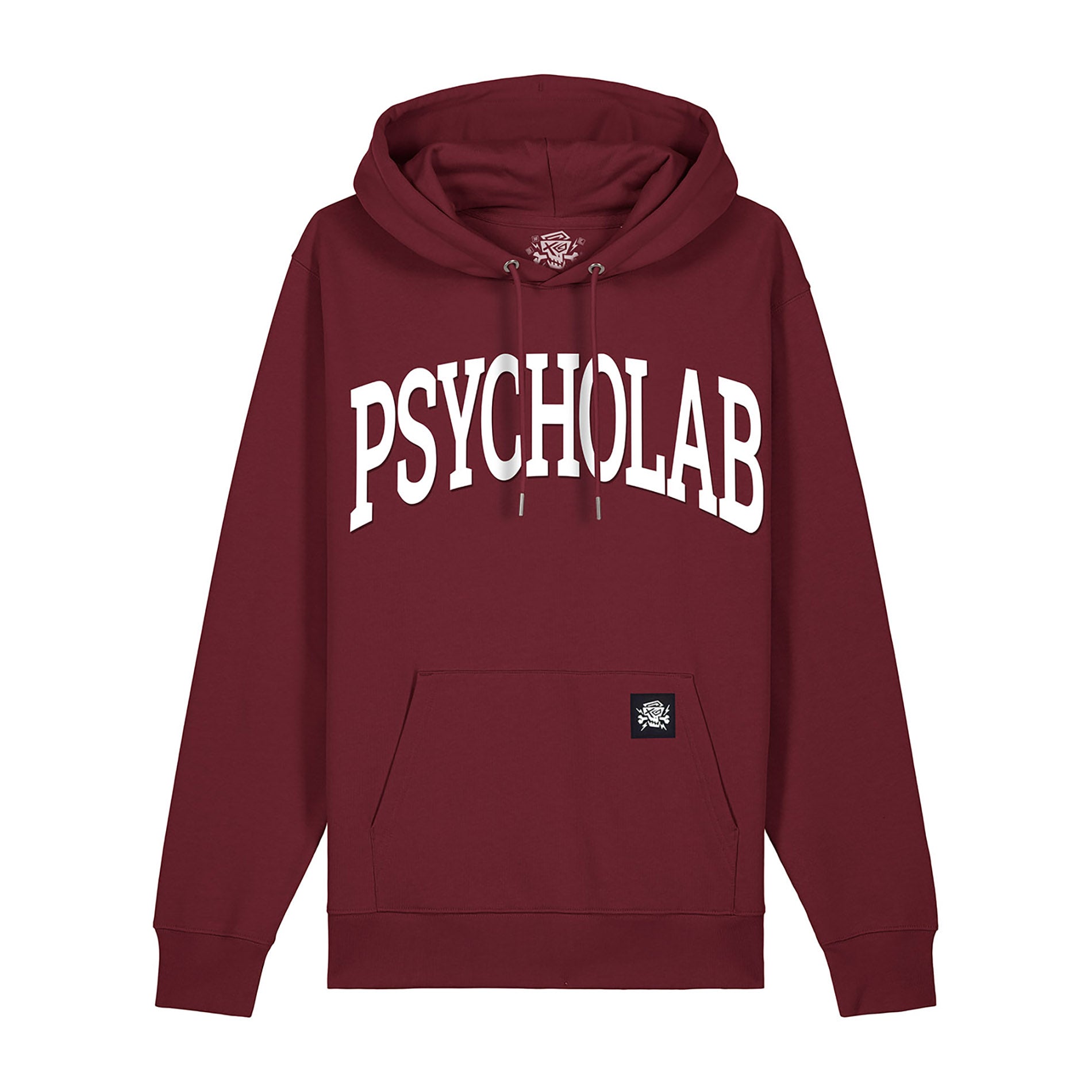 Der Hoodie Academy in Burgund von PsychoLab zeigt einen auffälligen PsychoLab-Schriftzug und eine praktische Kängurutasche. Ideal für Streetwear-Fans, bietet dieser stylische Kapuzenpullover sowohl Komfort als auch Trendbewusstsein.