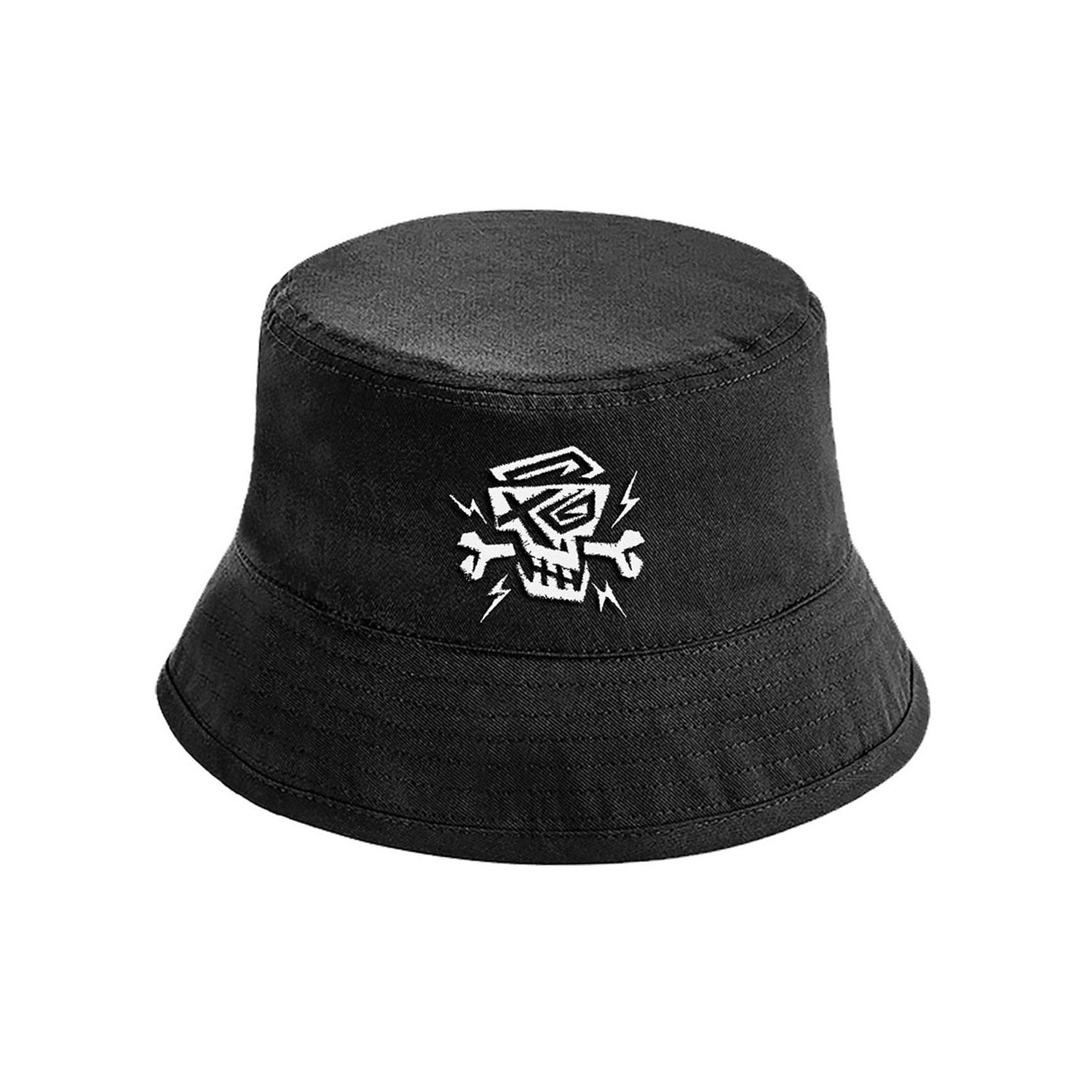 Der Bucket Hat White Logo von PsychoLab in Schwarz mit weißem Skull-Logo, ein stylisches Accessoire für jedes Outfit.
