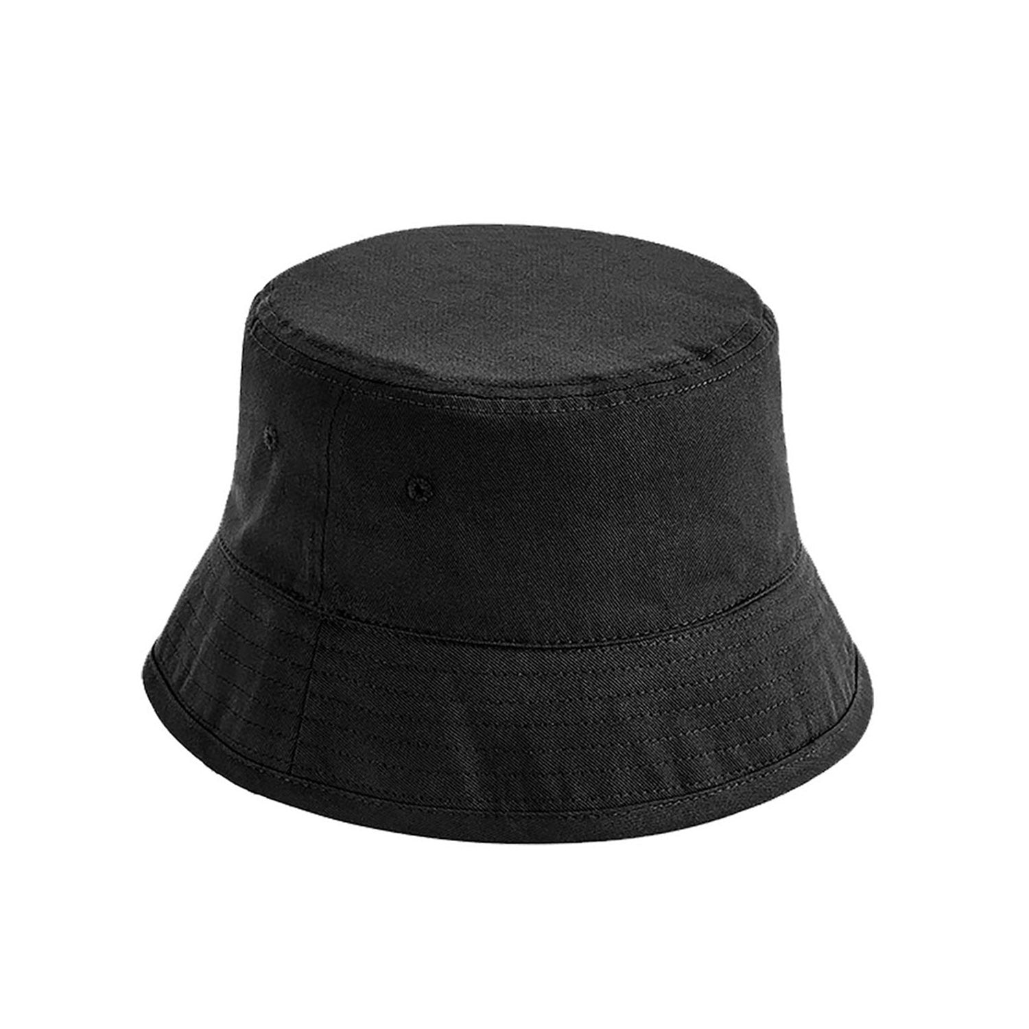 Bucket Hat White Logo von PsychoLab in Schwarz mit einem klaren weißen Skull-Logo-Stick, ideal für lässige Outfits und Festivals.