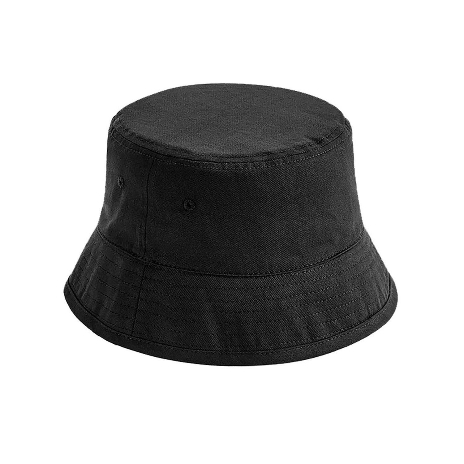 Rückansicht des Bucket Hat Green Logo von PsychoLab, zeigt der schwarze Stoff und die uniförmige Form.