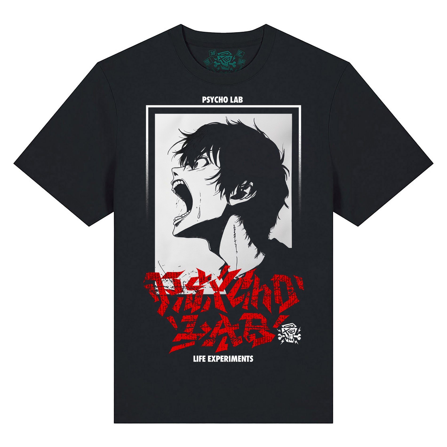 T-Shirt Scream Black von PsychoLab, mit auffälligem Scream-Design auf der Vorderseite, das die Emotionen und den urbanen Stil widerspiegelt.