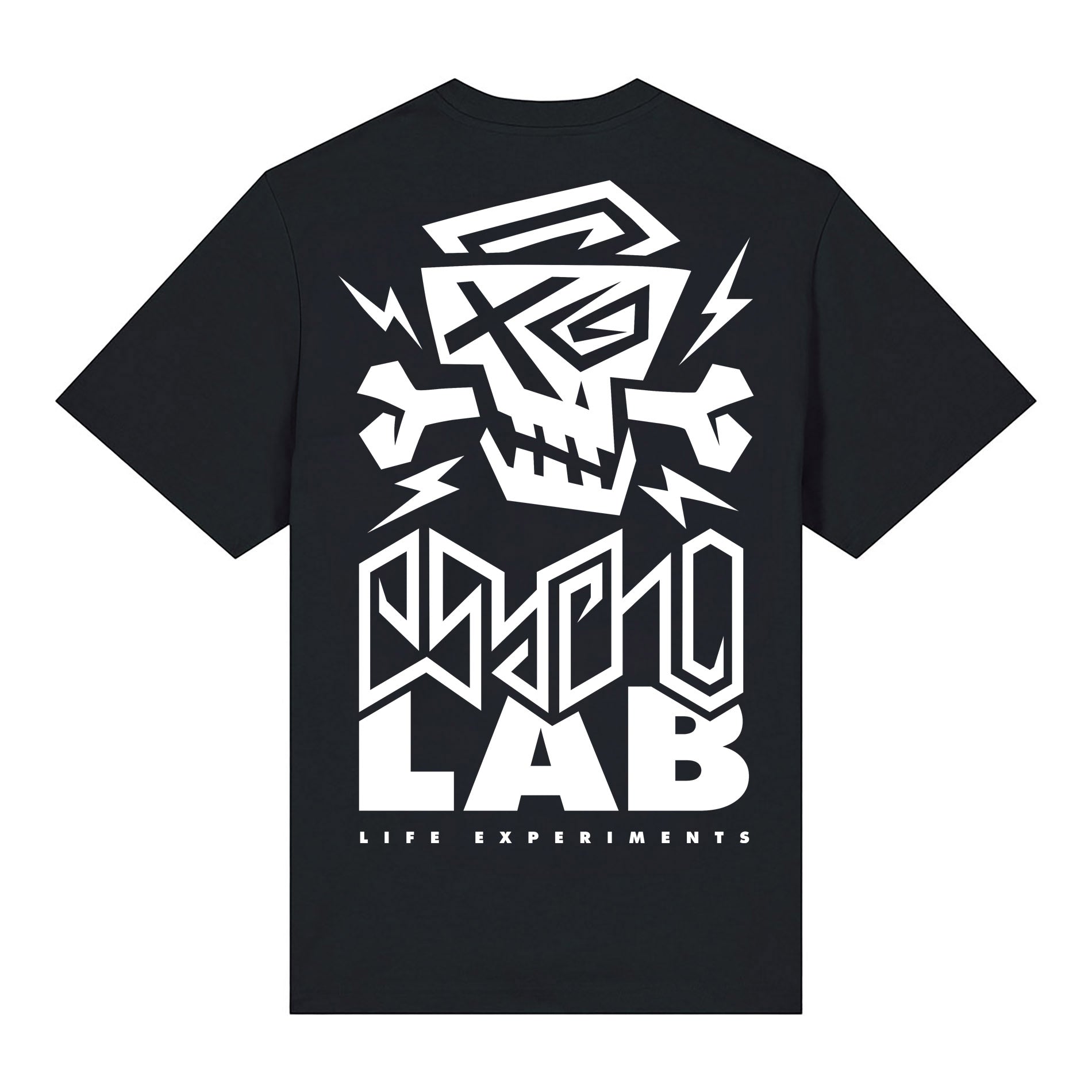Grafik des T-Shirts Back Logo Black von PsychoLab, zeigt das markante Logo-Design auf der Rückseite für einen coolen Look.