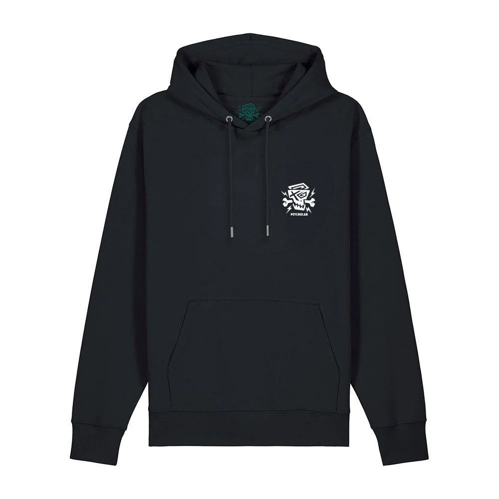 Stylischer Hoodie Panda Black von PsychoLab, präsentiert mit einem markanten Panda-Motiv auf schwarzem Stoff, ideal für urbanen Minimalismus und bequemen Tragekomfort.