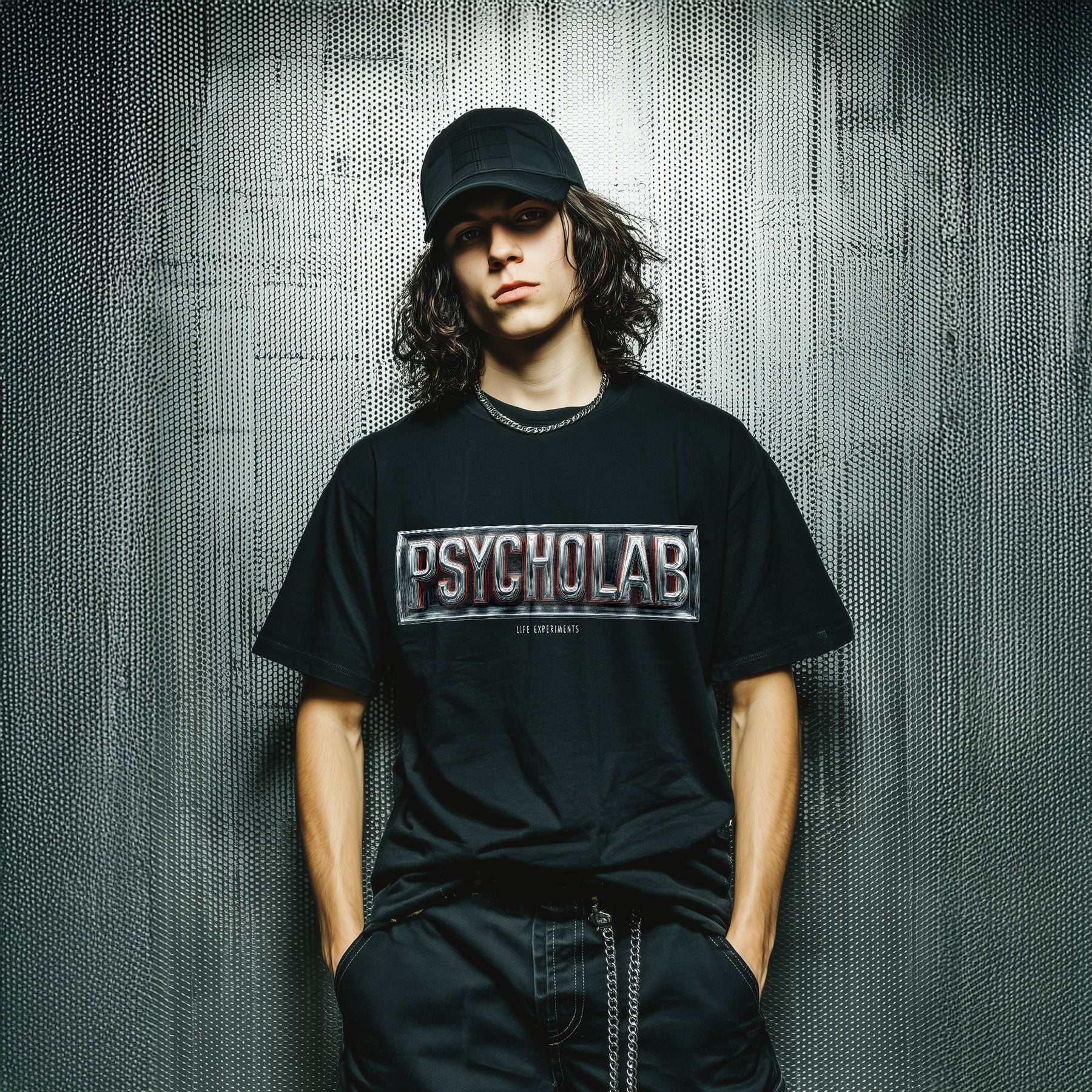 Metal Box Streetwear T-Shirt – Chrome Logo Statement Schwarz