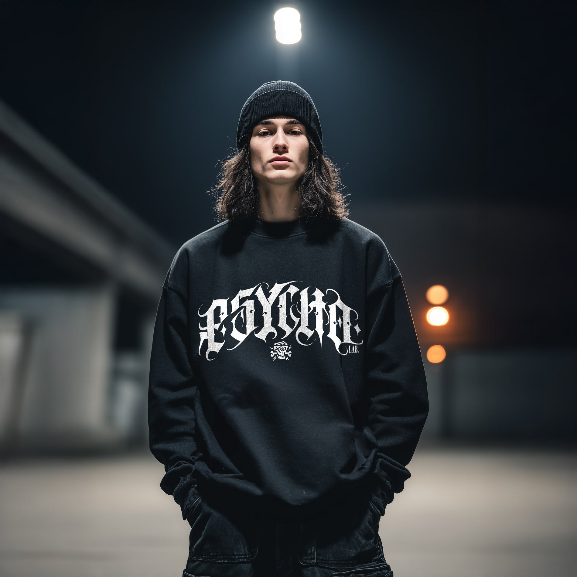 Calligraphy Streetwear Sweatshirt Black – Urban Gothic Statement