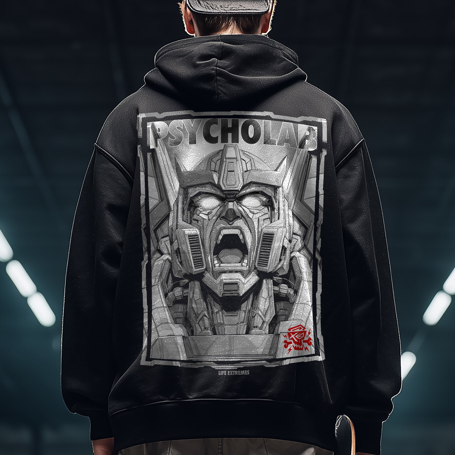 Robot Scream Hoodie Black – Chrome-Mecha Streetwear Statement