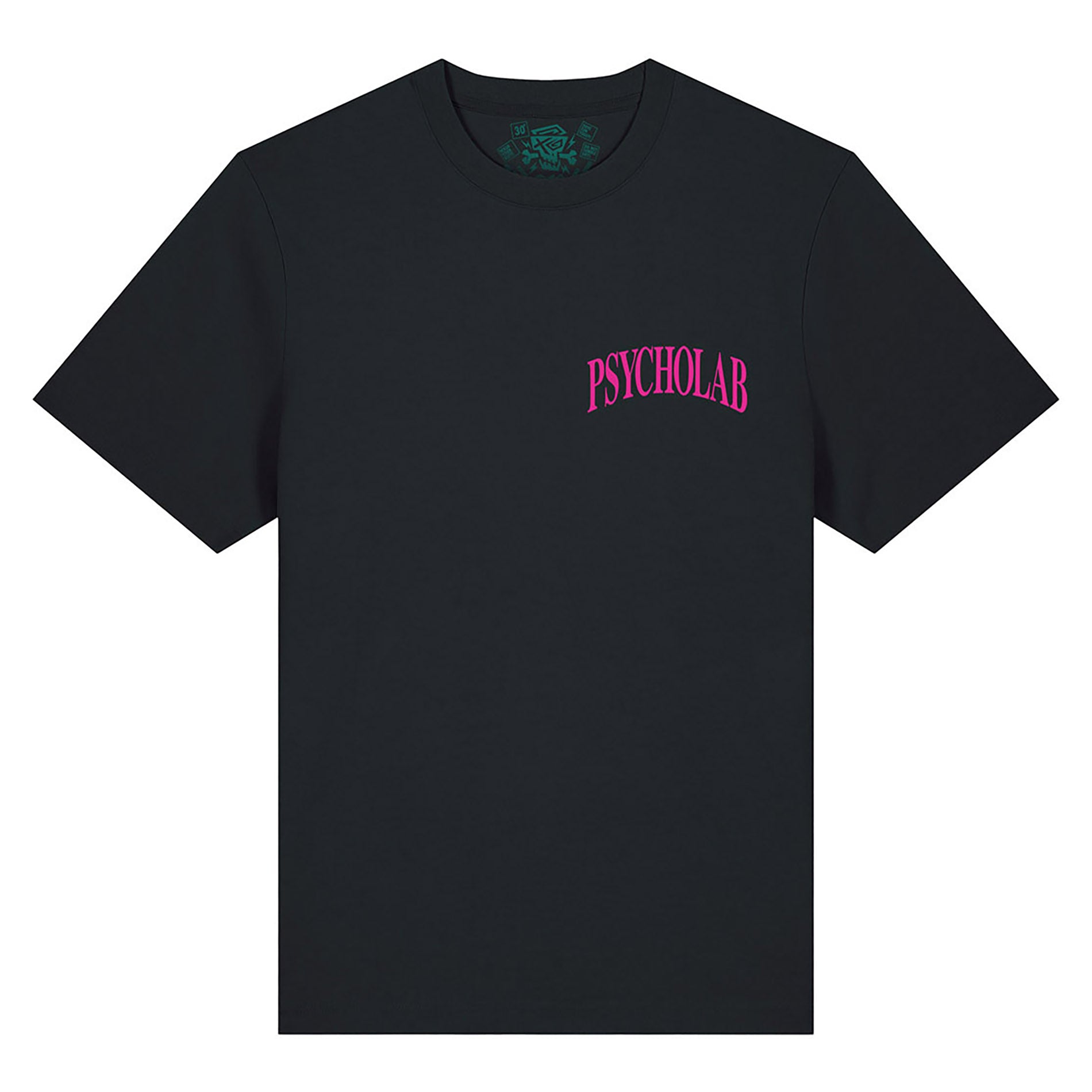 PsychoLab T-Shirt Knowledge Schwarz Vorderseite mit pinkem Logo