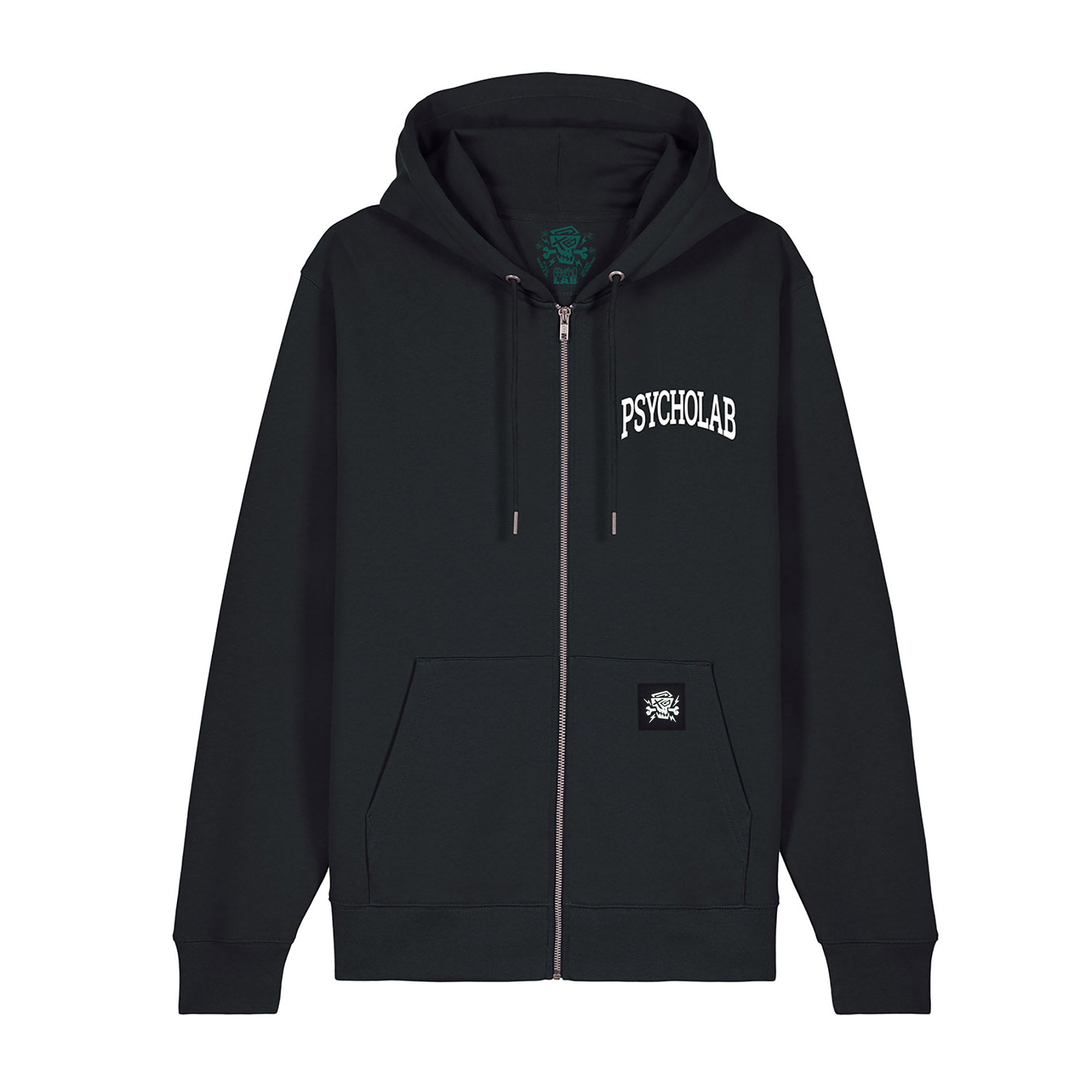 PsychoLab Zip Hoodie Academy schwarz mit PsychoLab-Logo und Reißverschluss, Streetwear