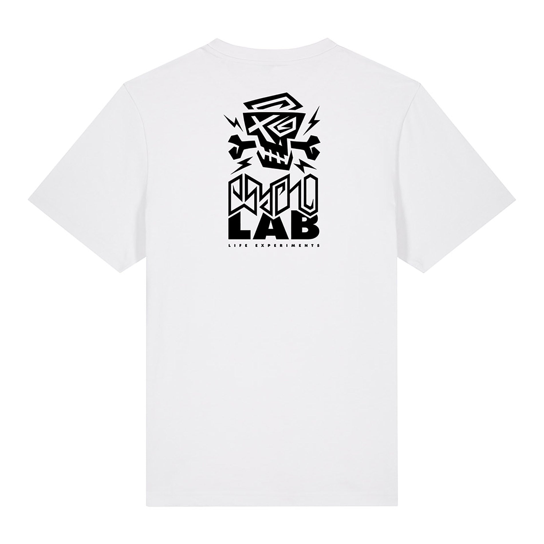 PsychoLab T-Shirt Logo Weiß Vorderseite mit großem schwarzem Logo