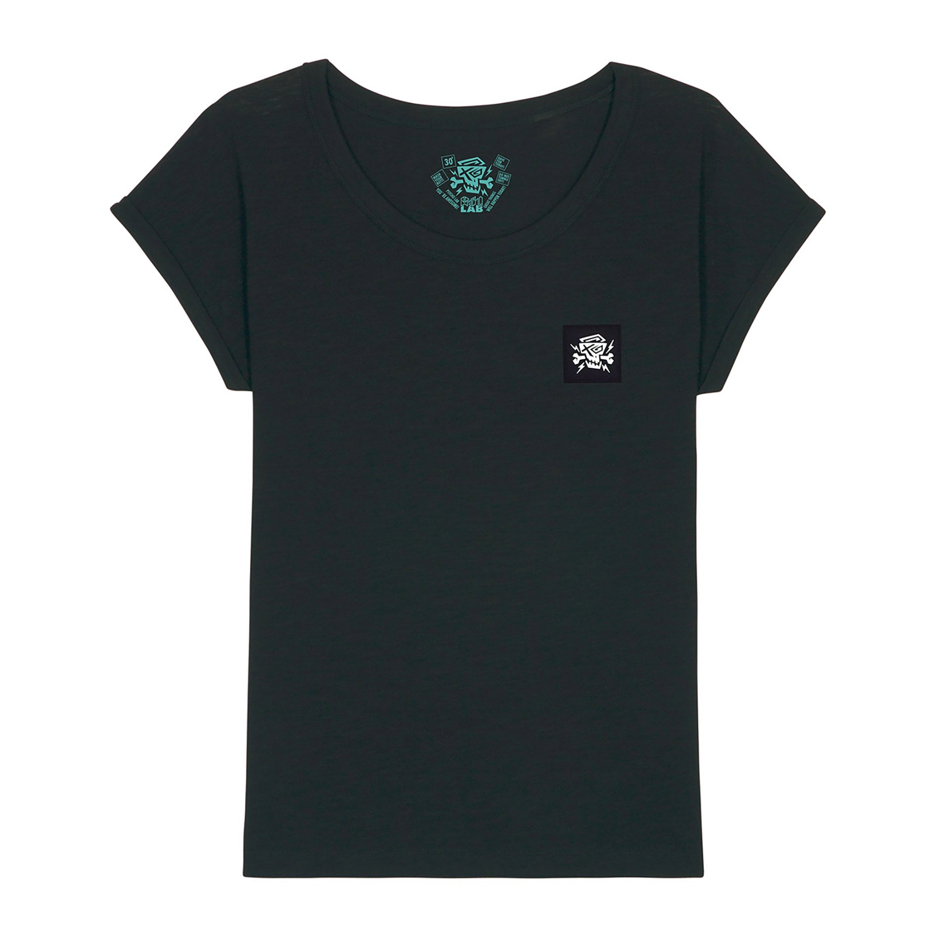 Schwarzes Damen-Top von PsychoLab mit kleinem Logo vorne