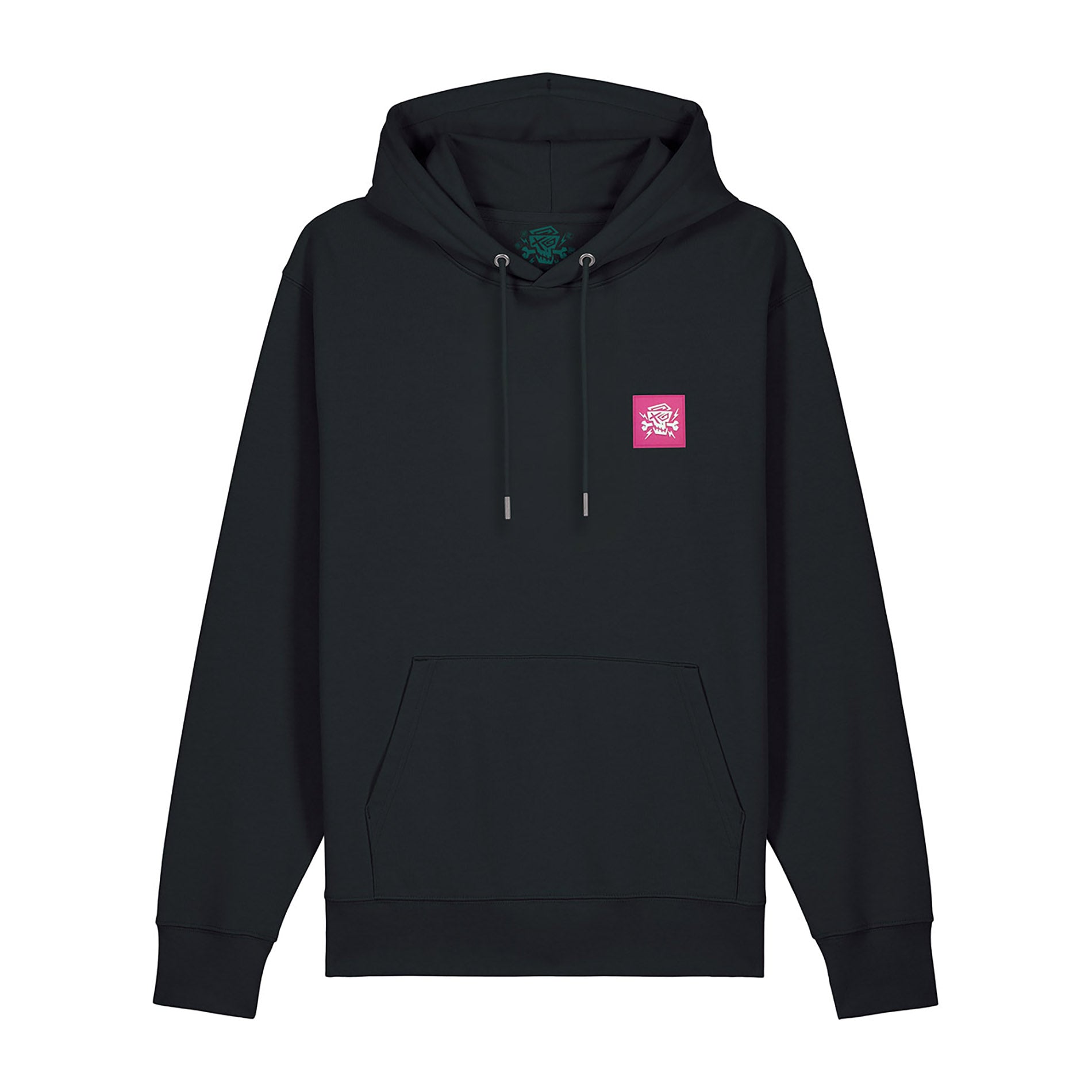 Schwarzer Hoodie mit pinkem PsychoLab-Logo auf der Brust