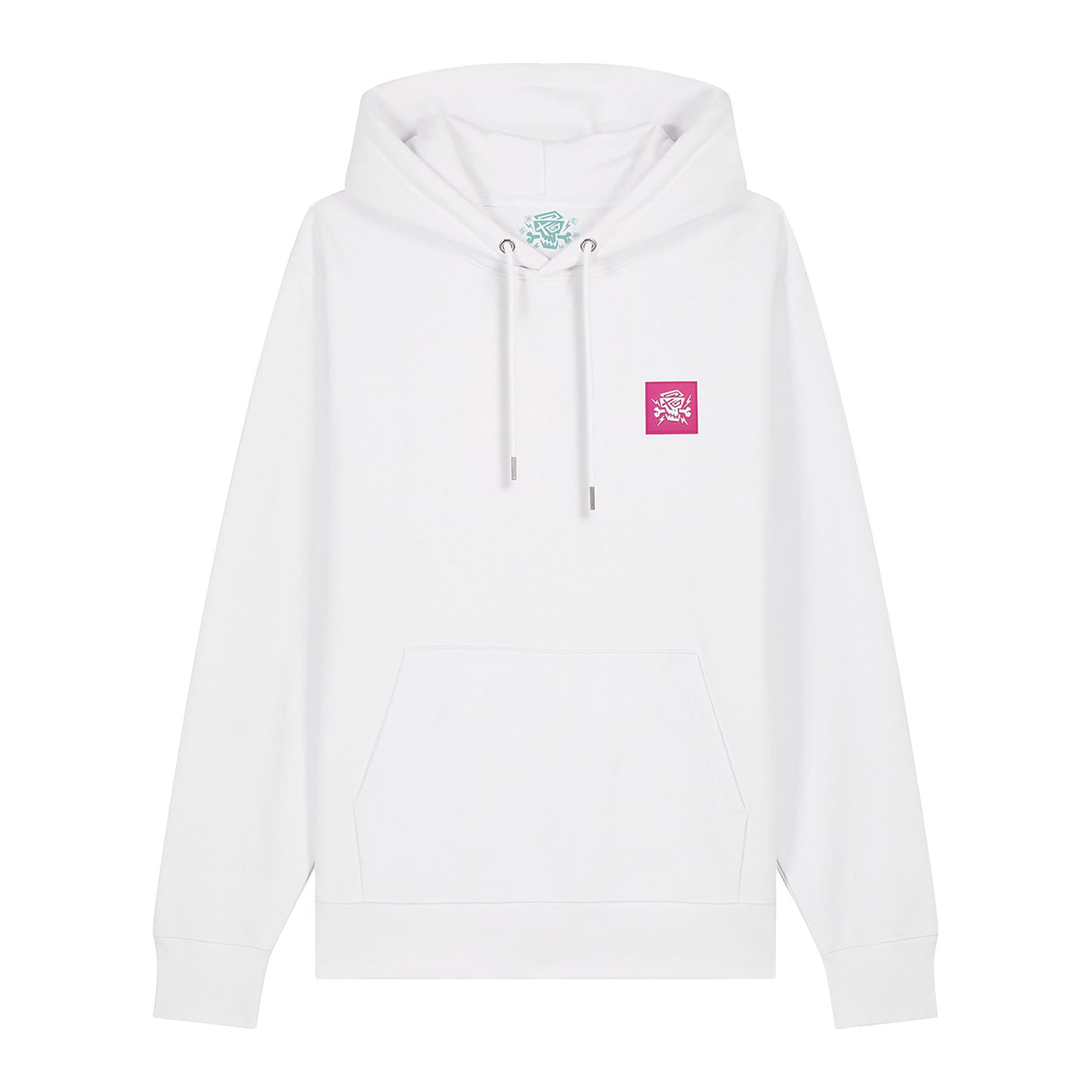 Weißer Hoodie mit pinkem PsychoLab-Logo