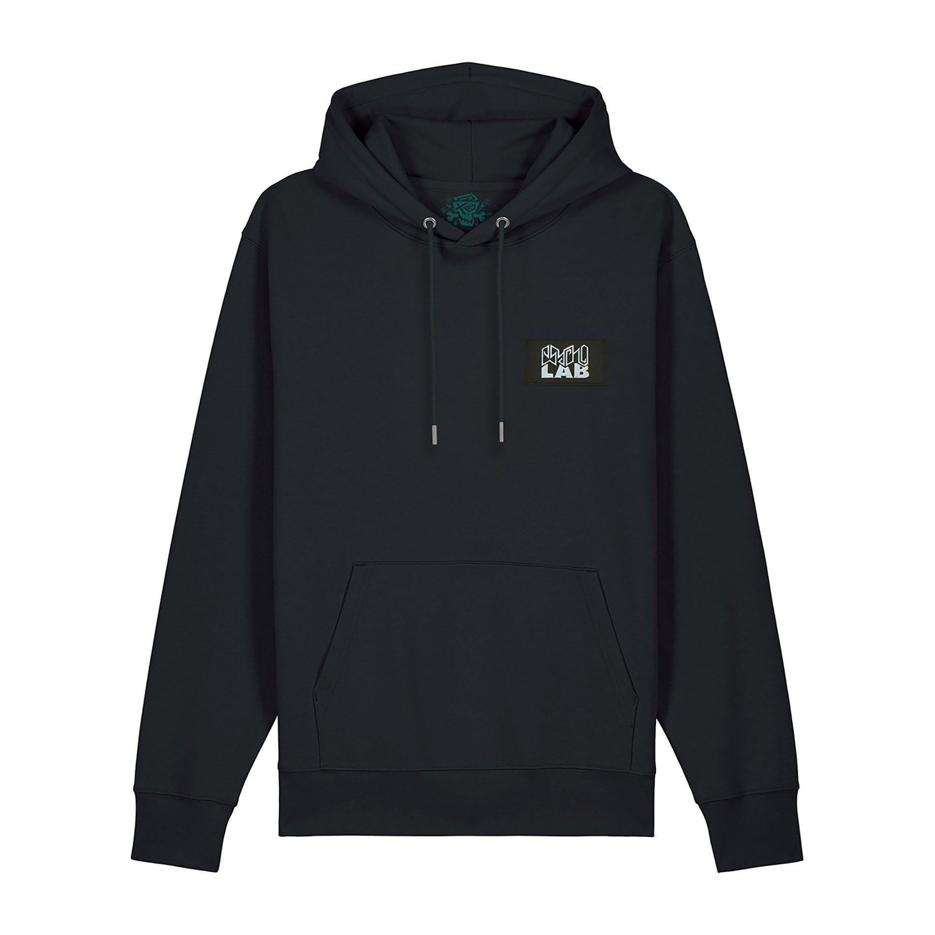 PsychoLab Hoodie in Schwarz mit kleinem gesticktem Logo