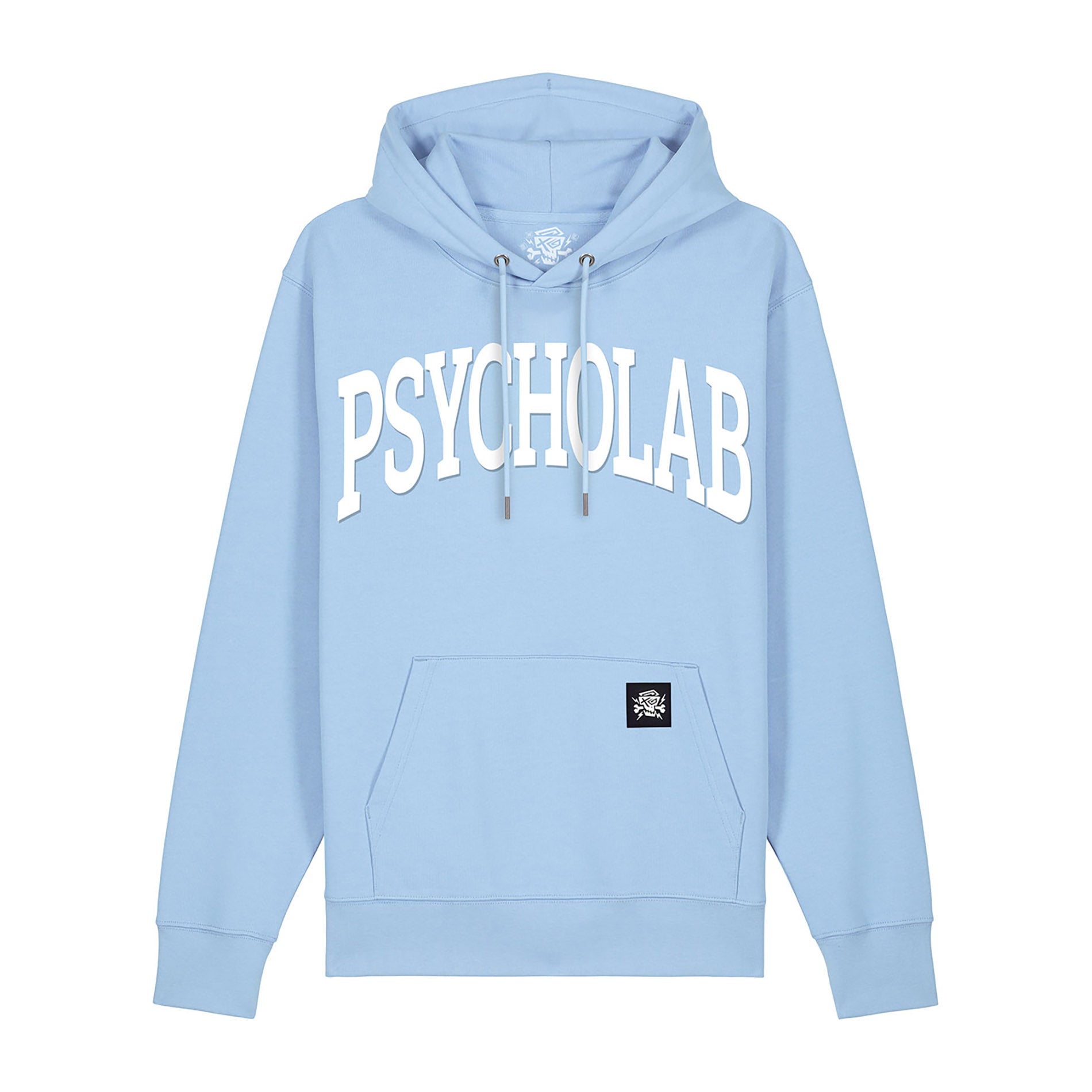 Blauer PsychoLab Hoodie mit großem Schriftzug – Academy Design