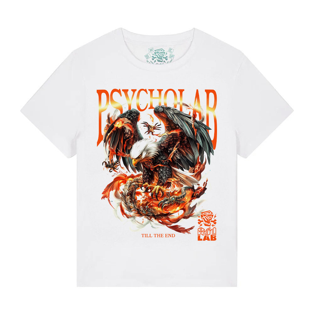 Das Womens Shirt Eagle White von PsychoLab präsentiert den kunstvollen Adler-Print auf einem weißen T-Shirt, welches Stil und Nachhaltigkeit verbindet.