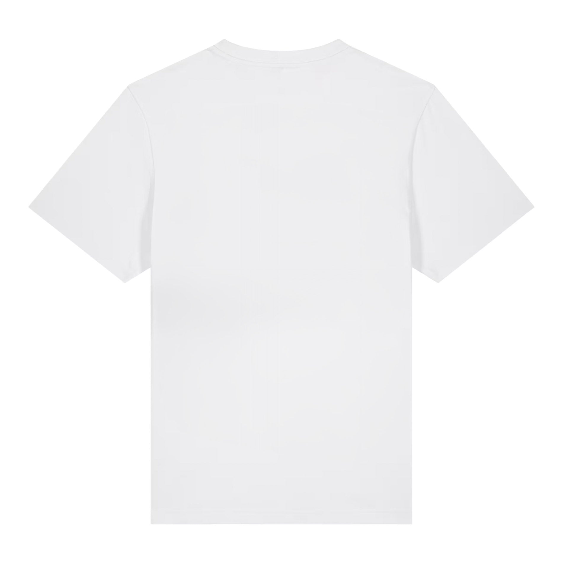 Die Rückansicht des T-Shirts Painting Sky White von PsychoLab zeigt eine schlichte, weiße Rückseite, ideal für einen minimalistischen Look.