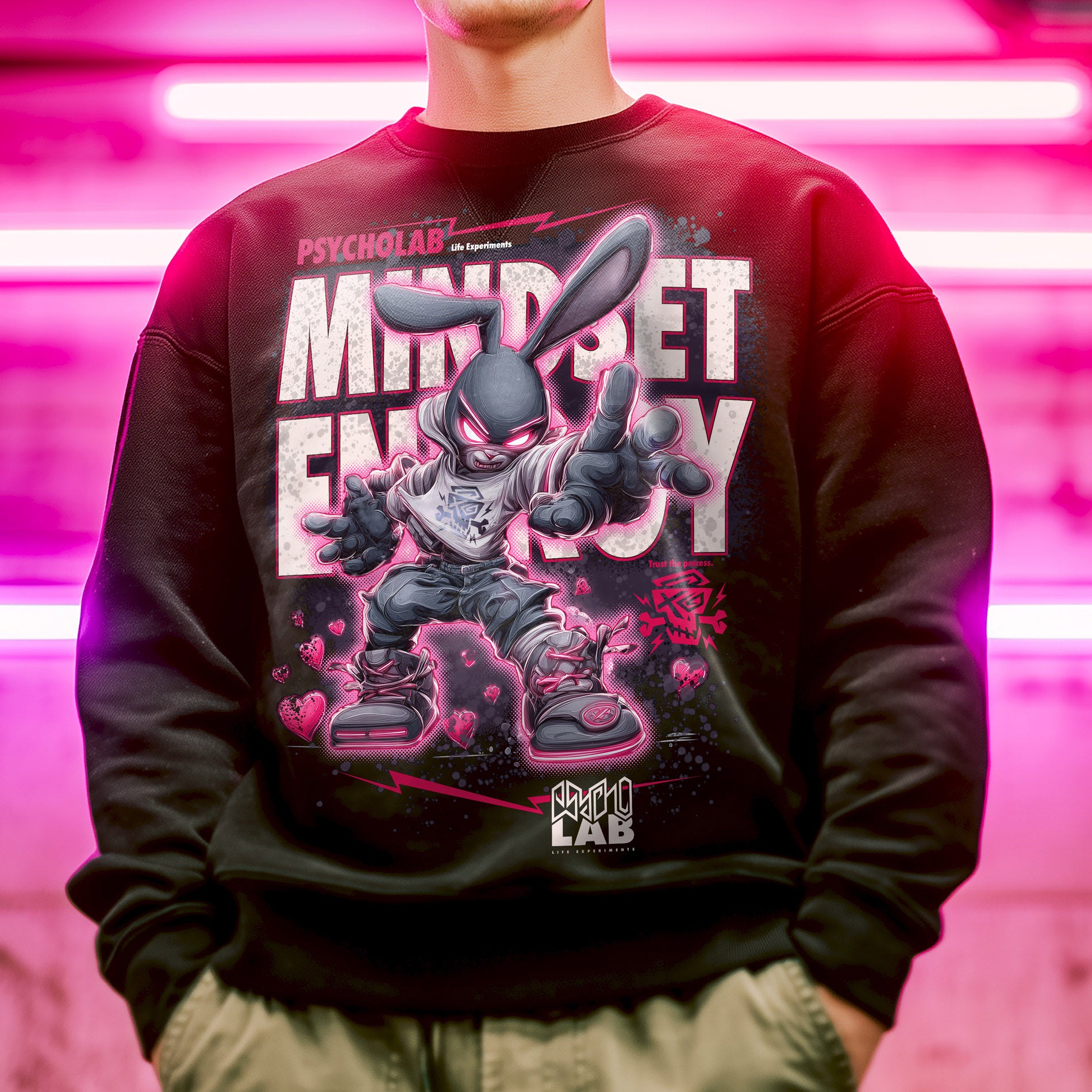 Rab Bit Sweatshirt Black – Graffiti Bunny Streetwear Statement