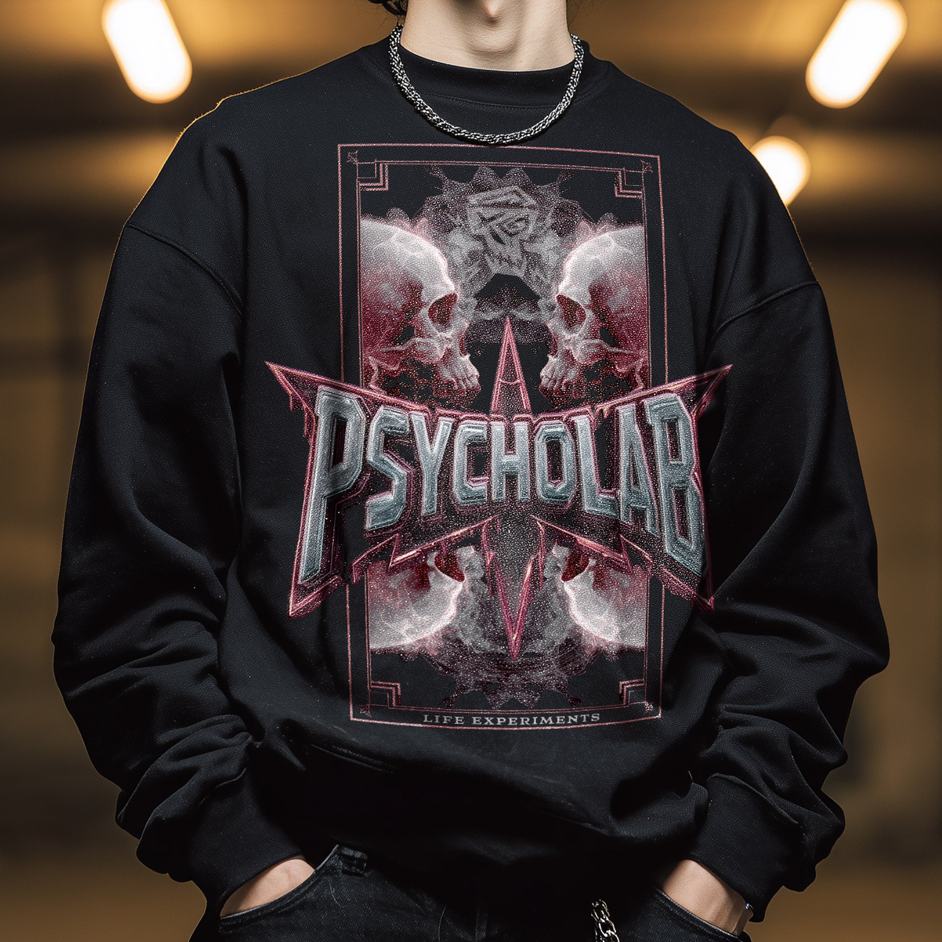 Rock Sweatshirt Black – Skull Chrome Streetwear Statement